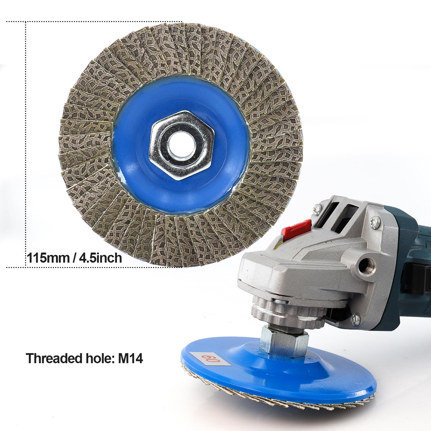 4.5 Inch Flap Sanding Disc 60/120/200/400 Grit with 5-8/11 Abrasive Grinding Wheel, Flap Wheel for Glass Stone Granite Concrete