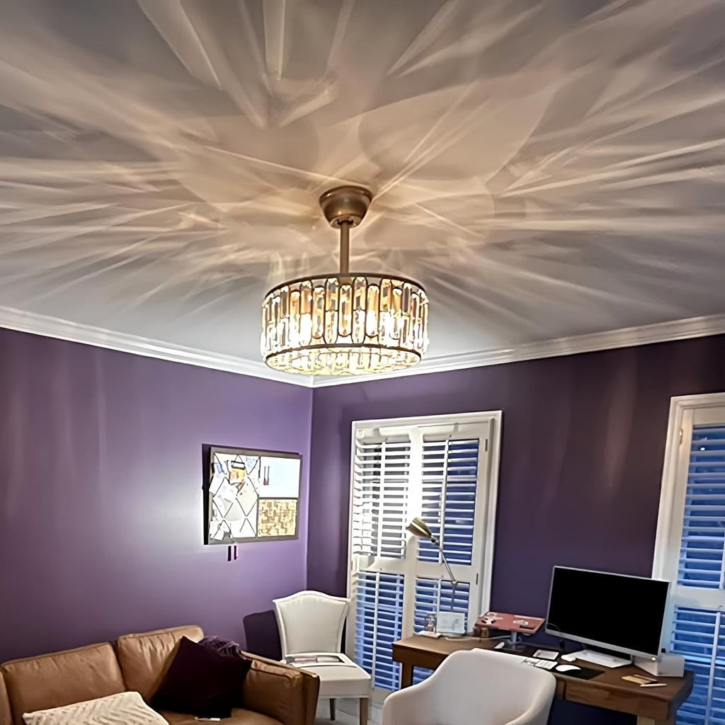 18.2' Gold Caged Ceiling Fans with Lights Remote Crystal Fandelier 4-Lights Flush Mount Fan Light Modern Enclosed Chandelier Fan with 6 Speeds for Bedroom Living Room Kitchen Dining Room Hallway