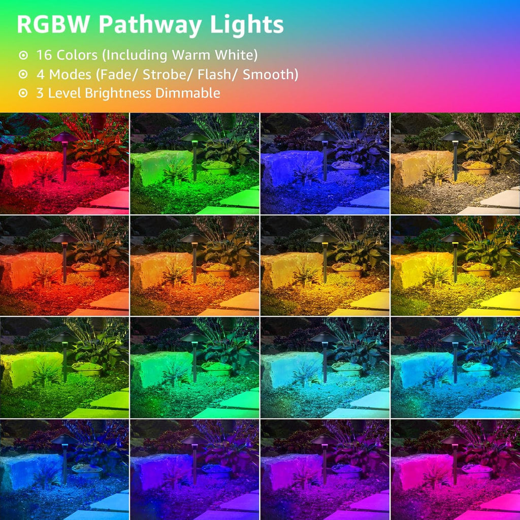 SUNVIE RGBW Low Voltage Landscape Lights 3W Color Changing Pathway Lights 12-24V Multi-Color Path Lights Waterproof for Yard Garden Walkway Holiday Landscape Lighting ETL Listed Cord, 12 Pack