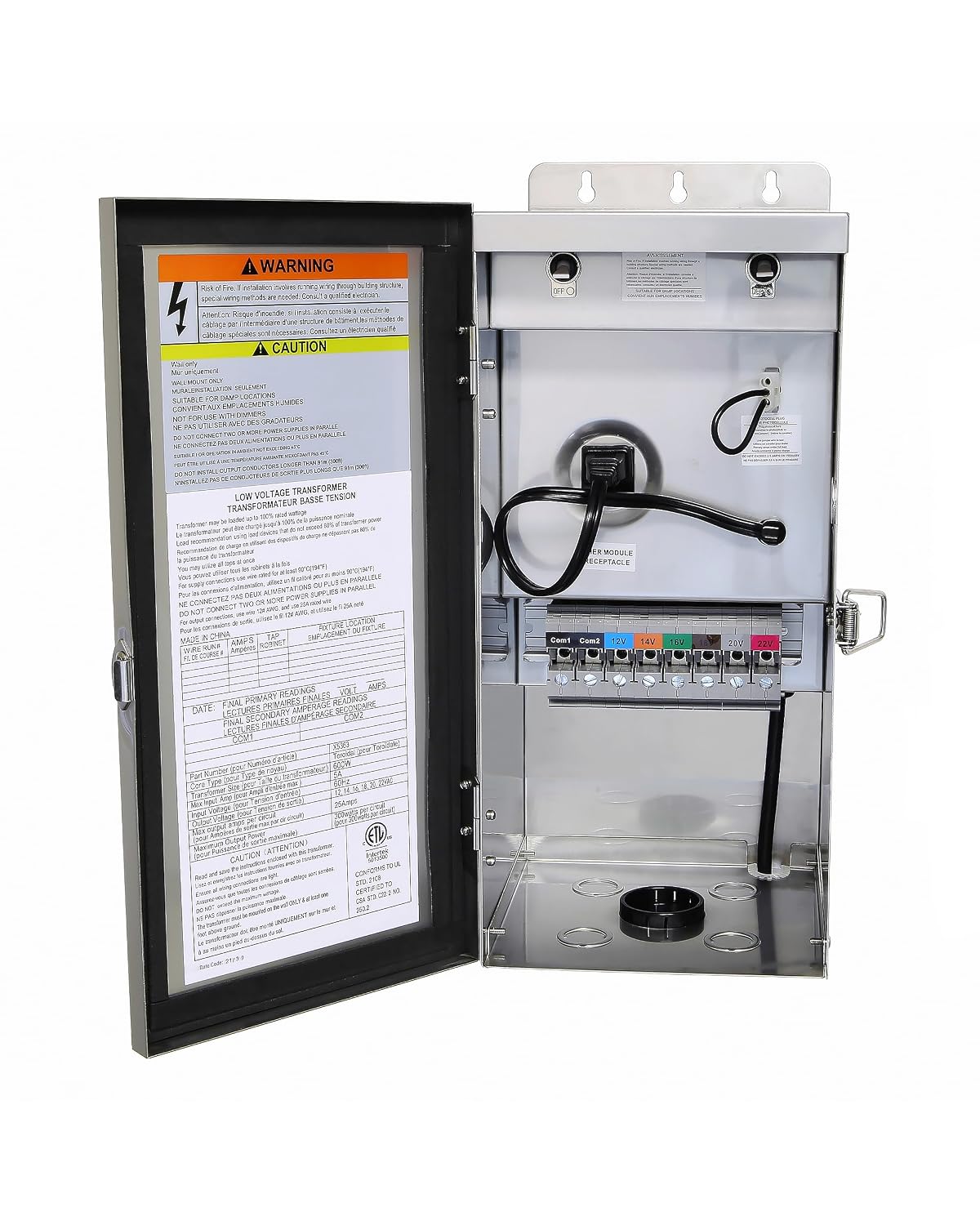 Lightkiwi X5363 600W Outdoor Landscape Lighting Low Voltage Transformer 120V AC to (12V-14V-16V-18V-22V AC) Multi-Tap - Weatherproof for Pathway Lights, Spotlight and Pool/Spa Lightings - ETL Listed