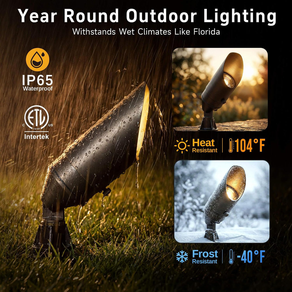 Gardenreet Brass Landscape Lighting - Low Voltage Outdoor Spotlights, Wired LED Uplights 12V, Waterproof Spot Lights, Antique Bronze for Outside Trees Without MR16 Bulb (4 Pack)