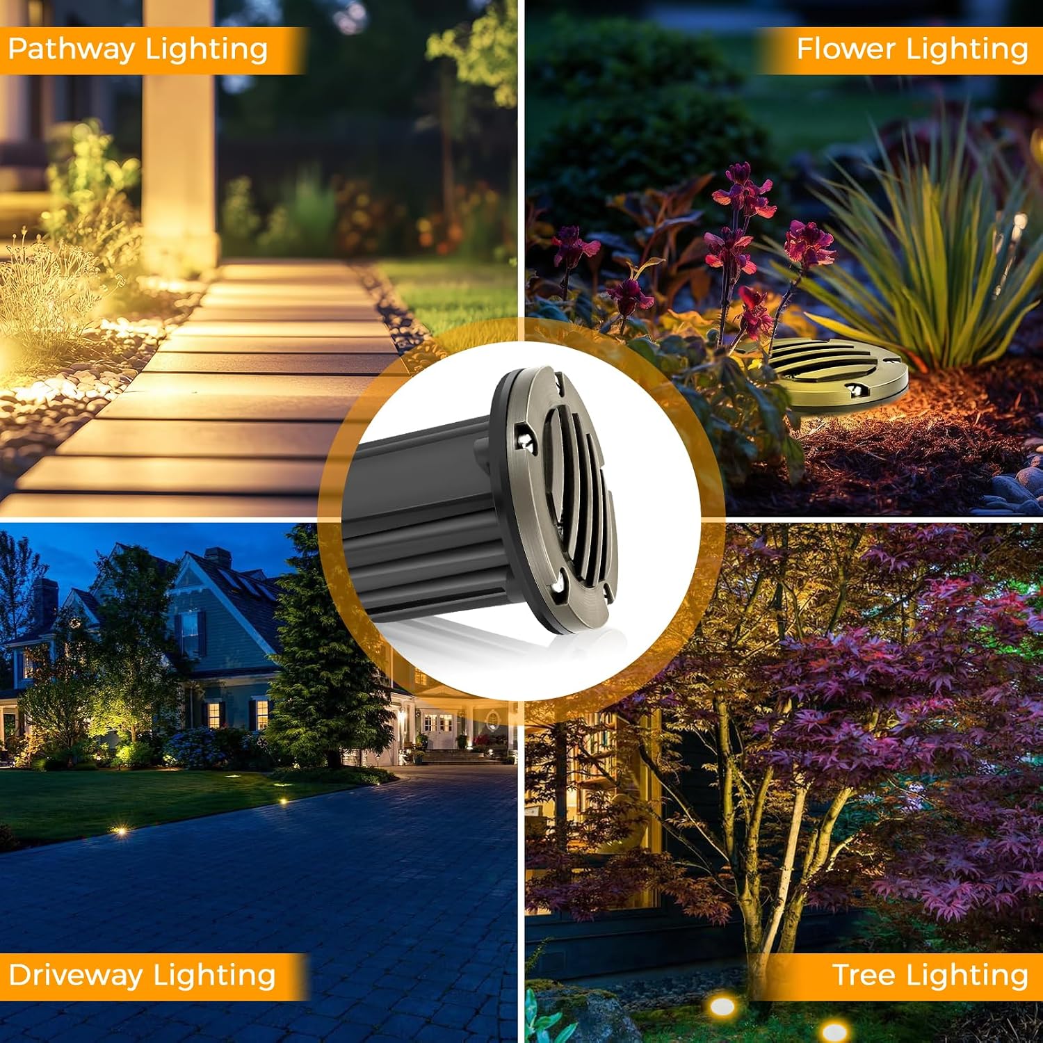Gardencoin Brass Low Voltage Landscape Well Lights (5' Cover, 5.5' Tall), 12V LED Wired In-Ground Outdoor Up Lighting Fixture Waterproof, Adjustable Beam Direction Base, Without MR16 Bulb (12 Pack)