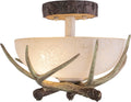 VAXCEL Lodge 12-in W Cream Rustic Antler Bowl Semi Flush Mount Ceiling Light Cream Glass