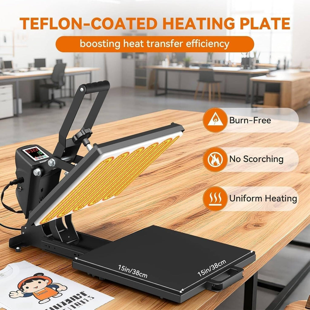 15x15 Heat Press Machine for T-Shirts, Professional Digital Clamshell Sublimation Transfer with Slide Out Drawer - Industrial Shirt Printer for DIY Crafting,for Canvas, Pillows