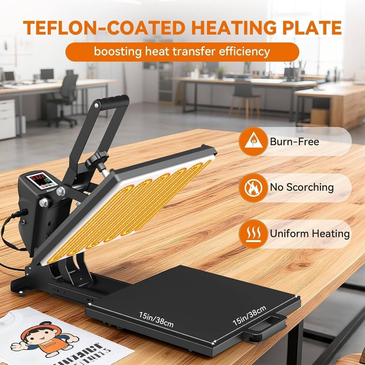 15x15 Heat Press Machine for T-Shirts, Professional Digital Clamshell Sublimation Transfer with Slide Out Drawer - Industrial Shirt Printer for DIY Crafting,for Canvas, Pillows