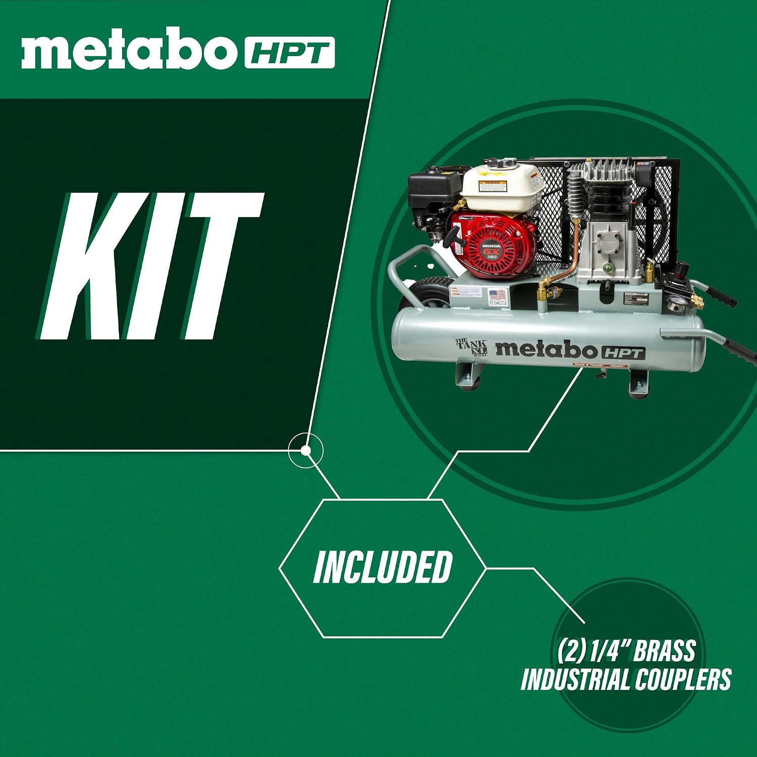 Metabo HPT Air Compressor, THE TANK XL, 9-Gallon Gas Wheelbarrow Compressor, Honda GX 200 Engine, Versatile for Use with Framing, Roofing Nailers, or Siding, Assembled in the USA, EC2610EA