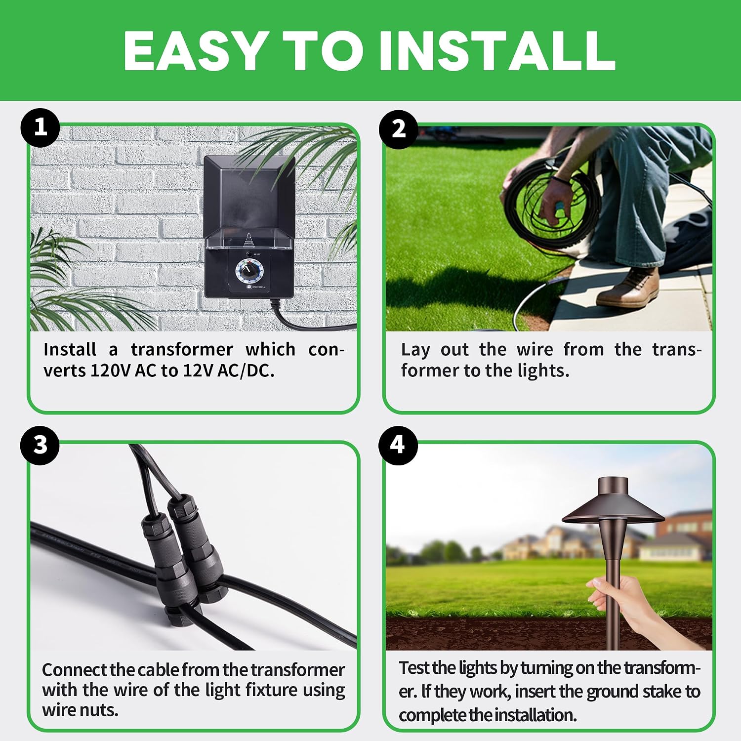 Outdoor Path Lights Kit, 8 Pack 3CCT LED Landscape Pathway Lights and 100W Transformer and 100FT Cable and 30 Wire Connectors, 12V Low Voltage Waterproof Aluminum for Backyard Patio