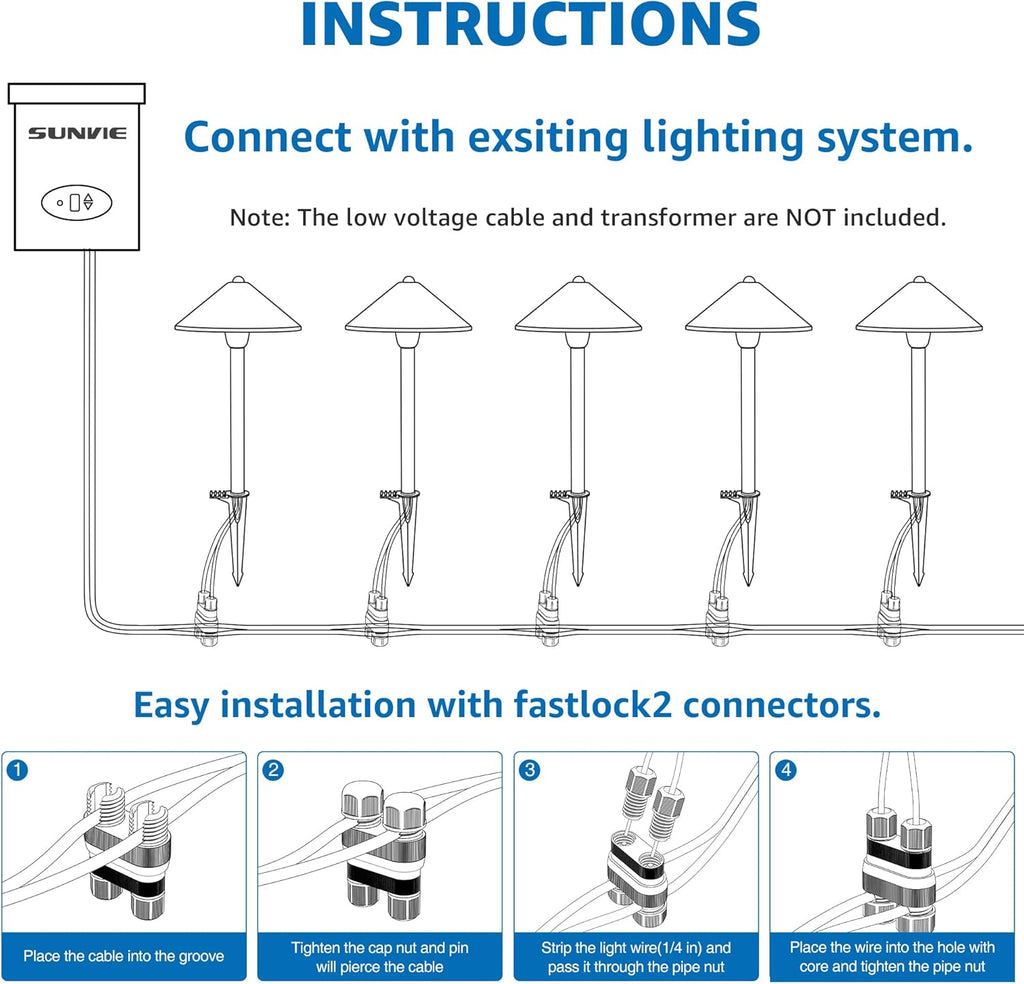 SUNVIE 8-Pack Low Voltage Landscape Pathway Lights 12-24V 3W LED Landscape Lighting 3000K Outdoor Pathway Lighting IP65 Waterproof Aluminum Wired Path Lights for Yard Garden Walkway, ETL Listed Cord
