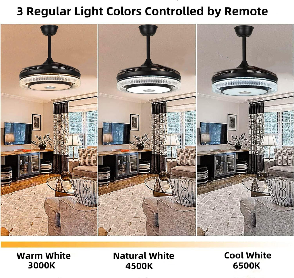 42in Fandelier Ceiling Fan with Lights and Bluetooth Speaker,Modern Crystal Chandelier LED Fan 6 Speeds Fans Music with Remote Control Modern Crystal Invisible Blades with Silent Motor