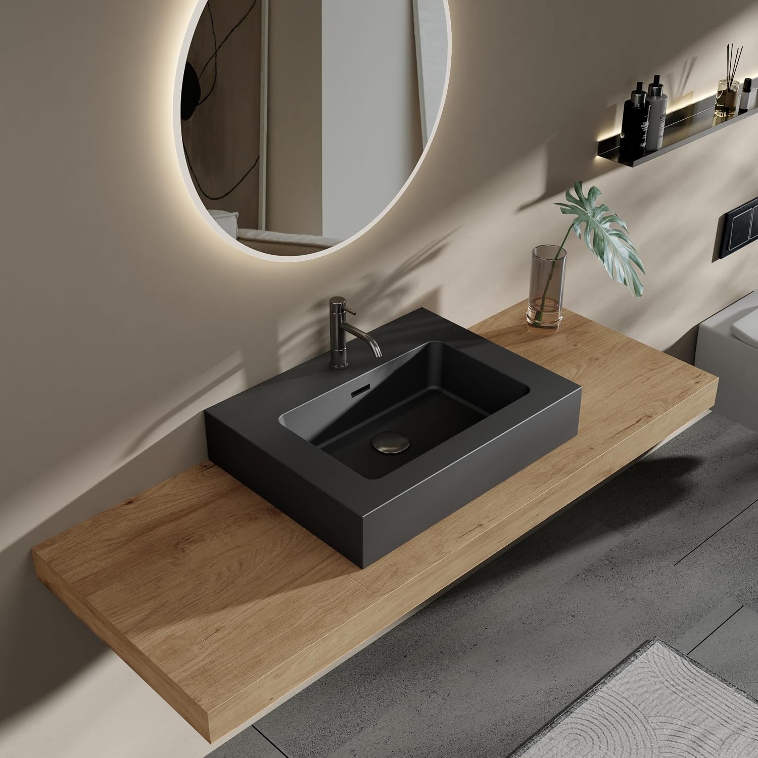 24 Inch Matte Black Vanity Sink – Solid Surface Bathroom Vanity Top with Integrated Sink, Easy-to-Clean Non-Porous Finish for Powder Room or Guest Bath