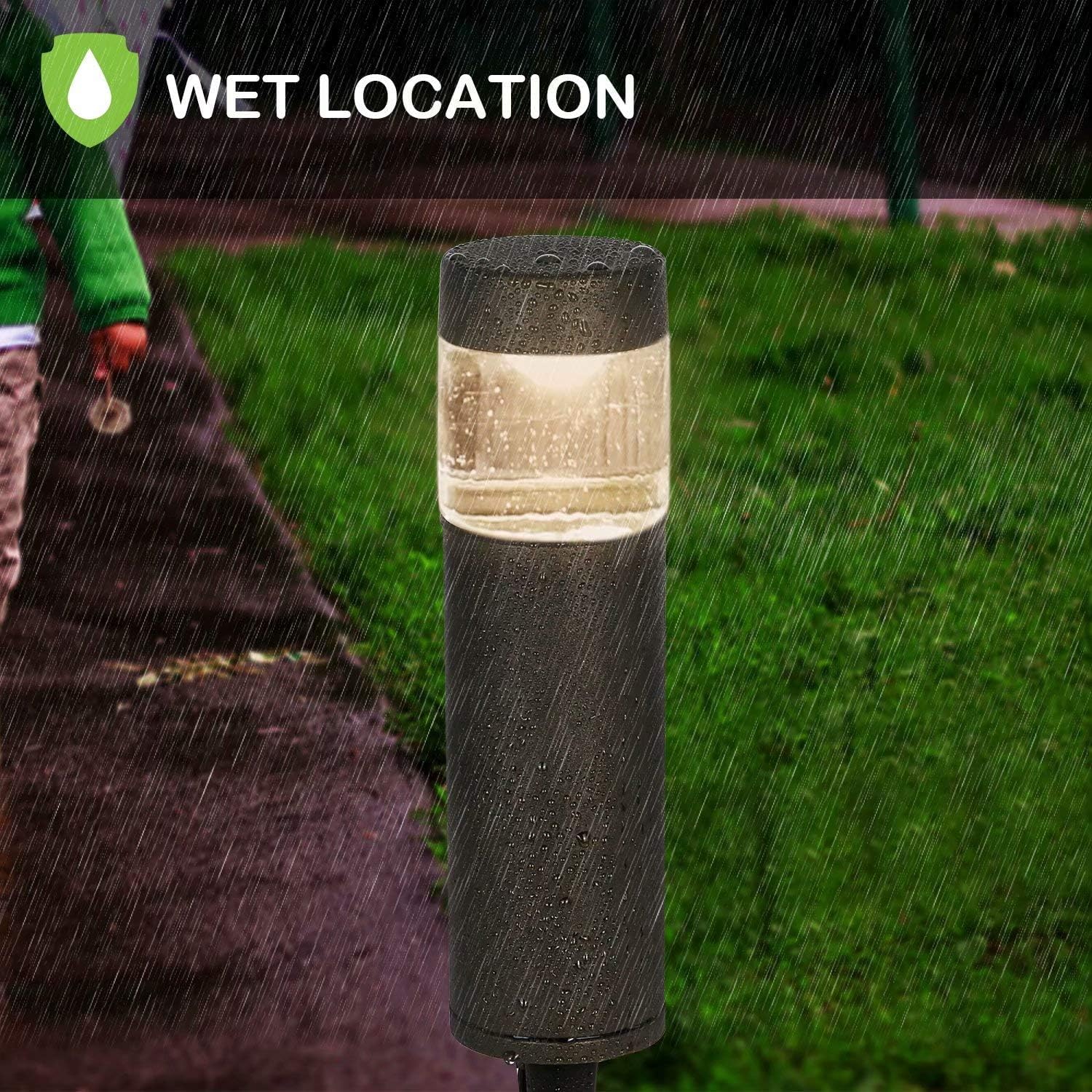 hykolity Low Voltage Landscape Lights, 3W 120LM 12V-15V LED Round Bollard Light, Wired Outdoor Walkway Light Path Lights for Yard Lawn, Aluminum Construction, 30 Watt Equivalent, 6 Pack