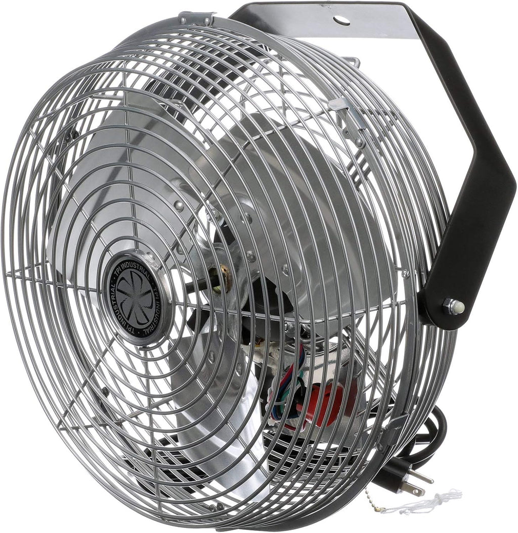TPI U-12-TE Wall Mount Heavy Duty Ceiling Barn Fan for Garage, Shop, Workstation, Patio, 12' High-Velocity Commercial Indoor/Outdoor Fan, 1/12 Hp
