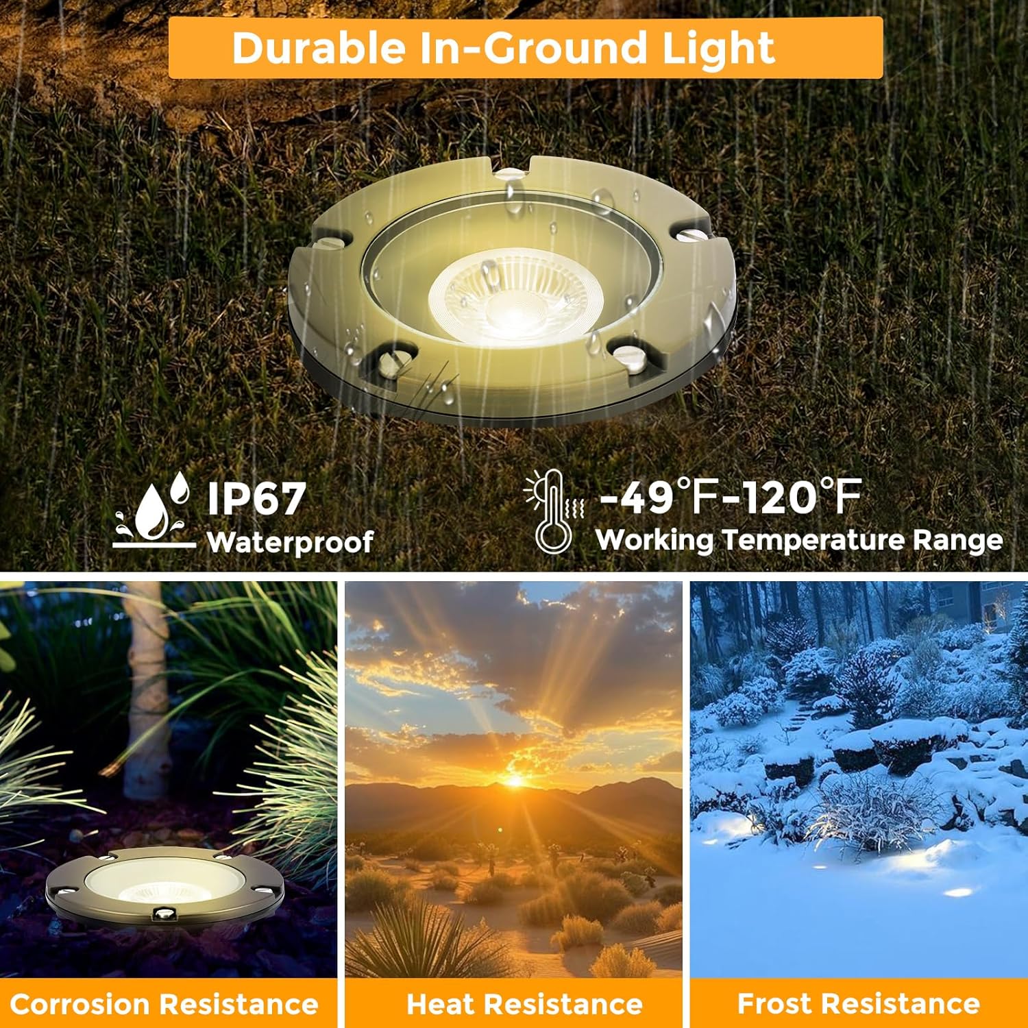 Gardencoin Brass Low Voltage Landscape Well Lights (5' Cover, 5.5' Tall), 12V LED Wired In-Ground Outdoor Up Lighting Fixture Waterproof, Adjustable Beam Direction Base, Without MR16 Bulb (12 Pack)