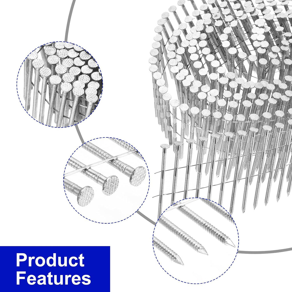 uxcell 3600 Count Siding Nails 2-1/2'x0.09' 15-Degree 304 Stainless Steel Ring Shank Full Round Head Collated Wire Coil for Lath and Sheathing Materials