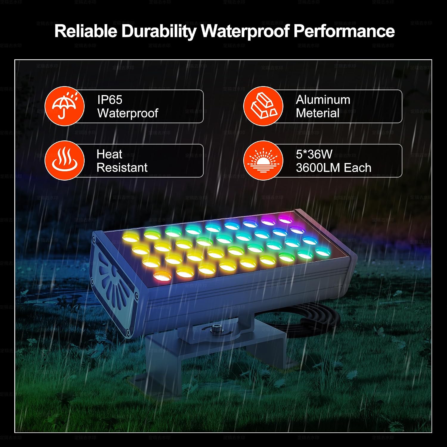 Party Lights Outdoor Smart Flood Light, 180W RGBCW Color Changing LED, 2700–6500K Tunable White, WiFi App & Voice Control, 50 Scenes, 1–100% Dimmable, IP65 Linkable Wall Washer Lights