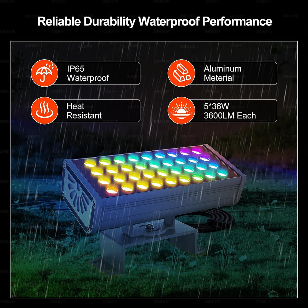 Smart Flood Light, Outdoor LED Light Bar, RGBCW Color Changing, 2700K-6500K Dimmable, IP65 Waterproof, App & Voice Control, Music Sync, Group Timer, Wall Washer Landscape Spotlight
