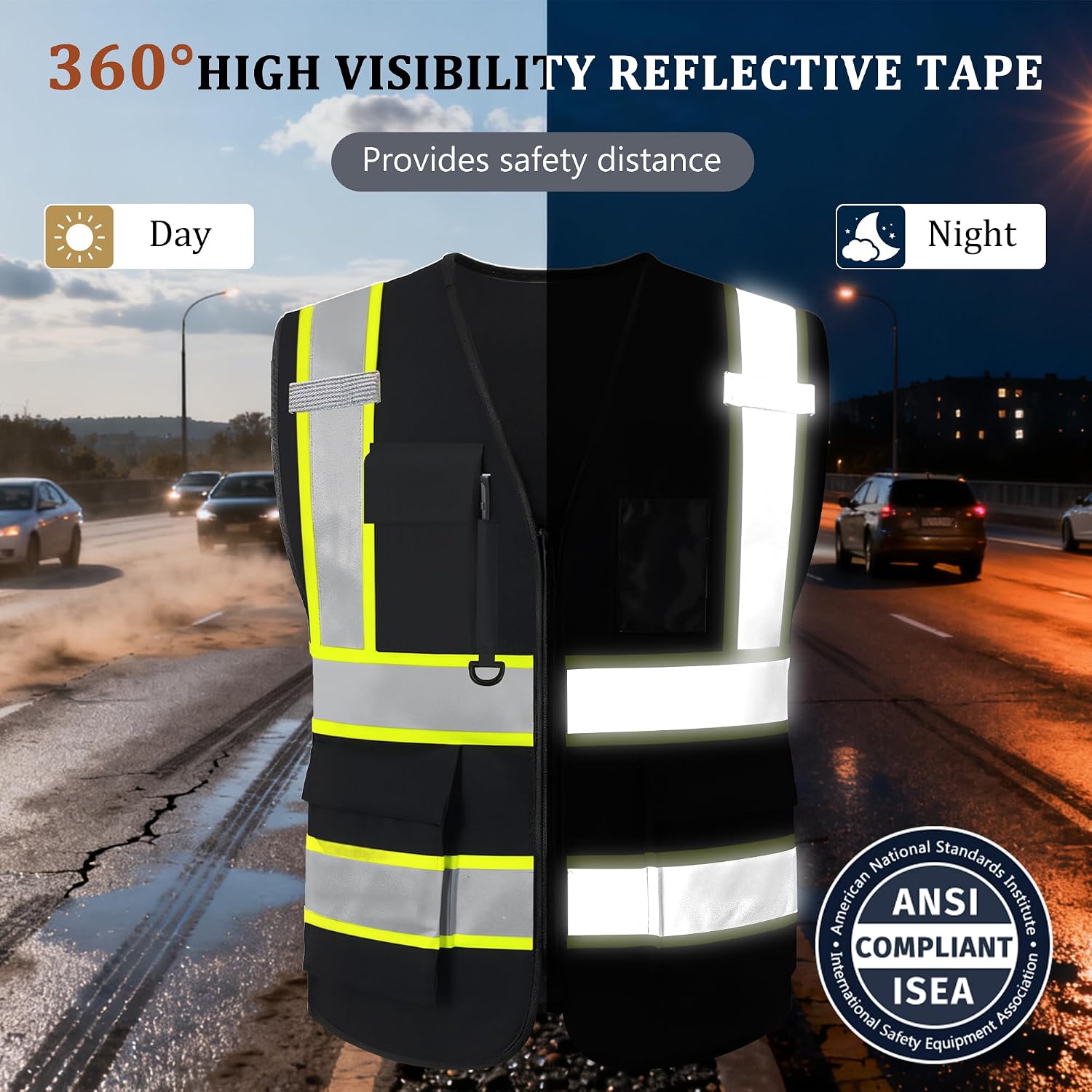 Custom Safety Vest with Logo, High Visibility Reflective Personalized Vest with Pockets and Zipper for Men Women Work