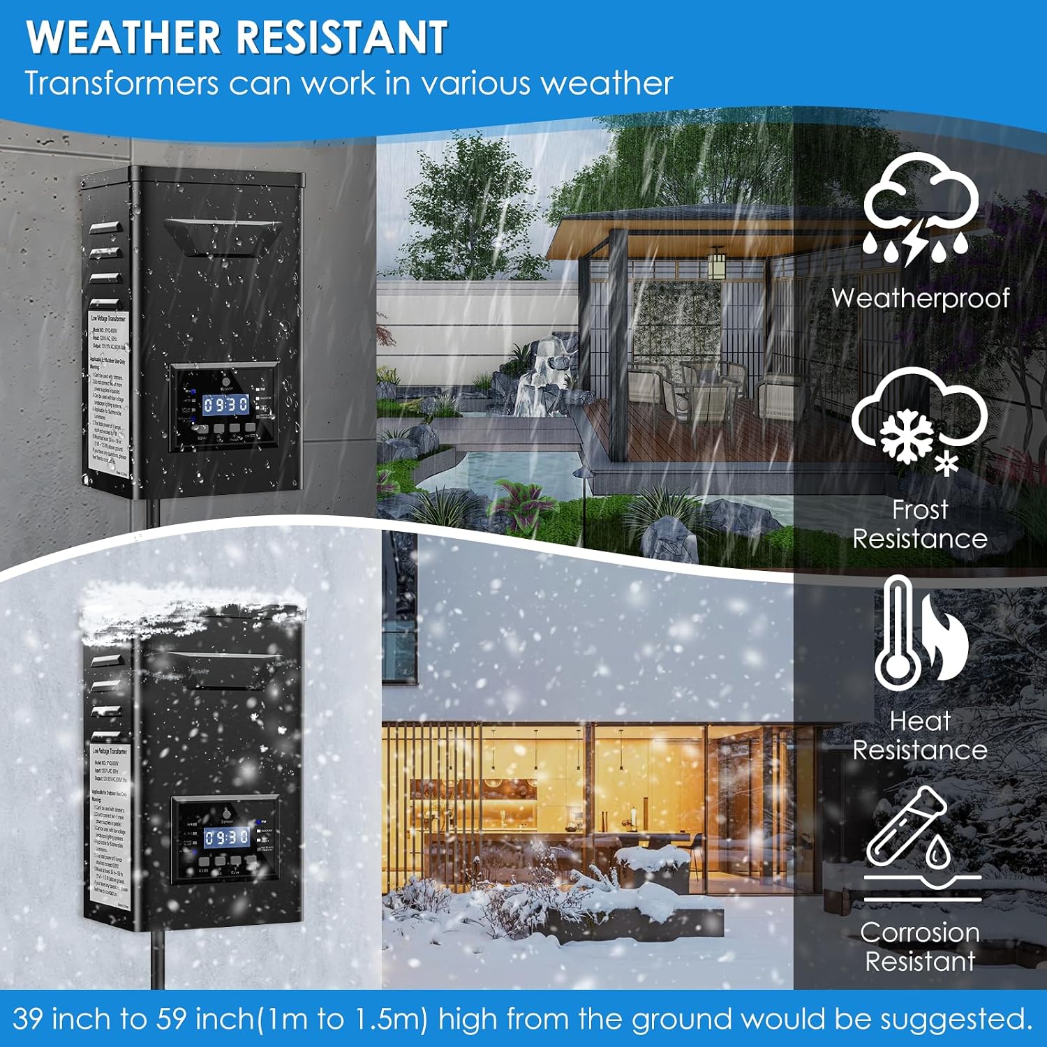250W Low Voltage Landscape Transformer with Timer & Photocell for Landscape Lighting, 120V to 12V/15VAC, Stainless Steel, Weatherproof for Outdoor Landscape Lights,Yard Lights,Garden Lights