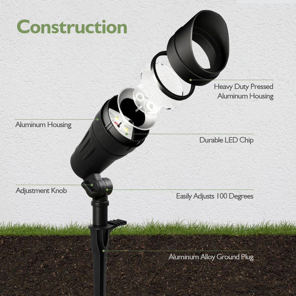 LITFIT Low Voltage Landscape Spotlights Kit, 3CCT Adjustable 12V LED Landscape Lighting, Oil Rubbed Bronze Aluminum Housing, 3.4W 155LM and 7.5W 410LM Die-cast Aluminum