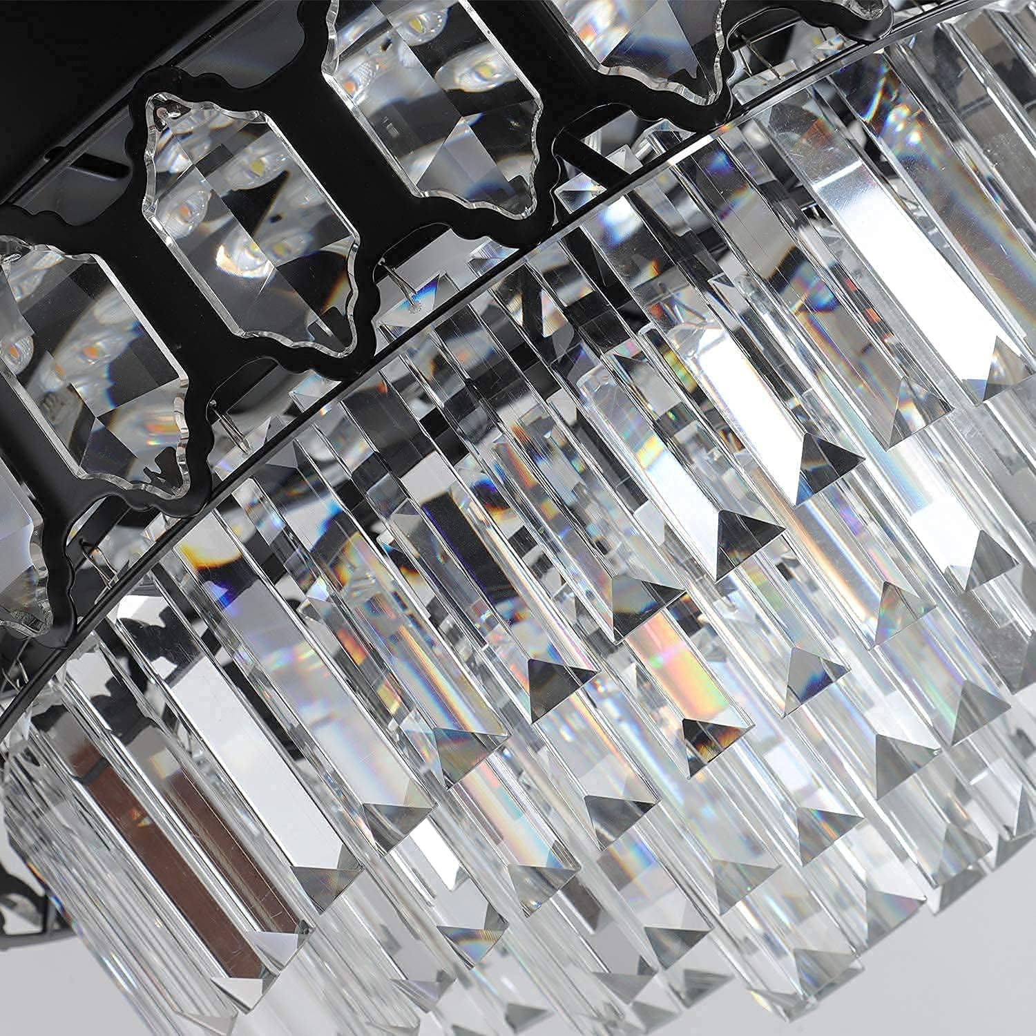 42'' Crystal Ceiling Fan with Light Modern Luxury Black Pendant Chandelier Geometric Design Led Light Fixture, Remote 3 Gears Adjustable Light Colors and Fan Speeds, Silent Motor