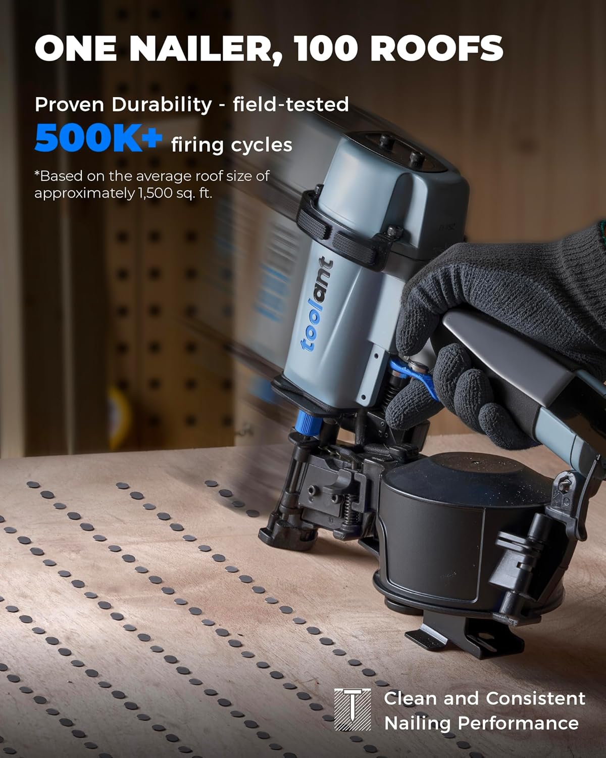 toolant Roofing Nailer, Pneumatic Roofing Nail Gun for 3/4' to 1-3/4' Nails, 120 Coil Capacity, 70-120 PSI, 15 Degree, Heavy Duty Roofing Tool for Asphalt Roofing Shingles, Fencing, and Wood Siding