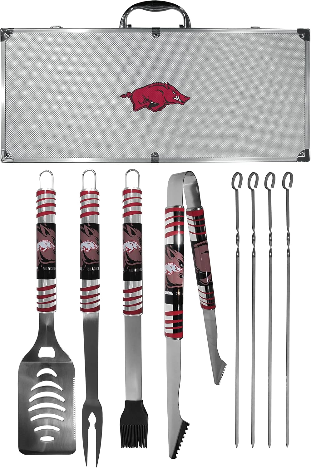 NCAA Siskiyou Sports Fan Shop Arkansas Razorbacks Steel Tailgater BBQ Set w/Case 8 piece Gray