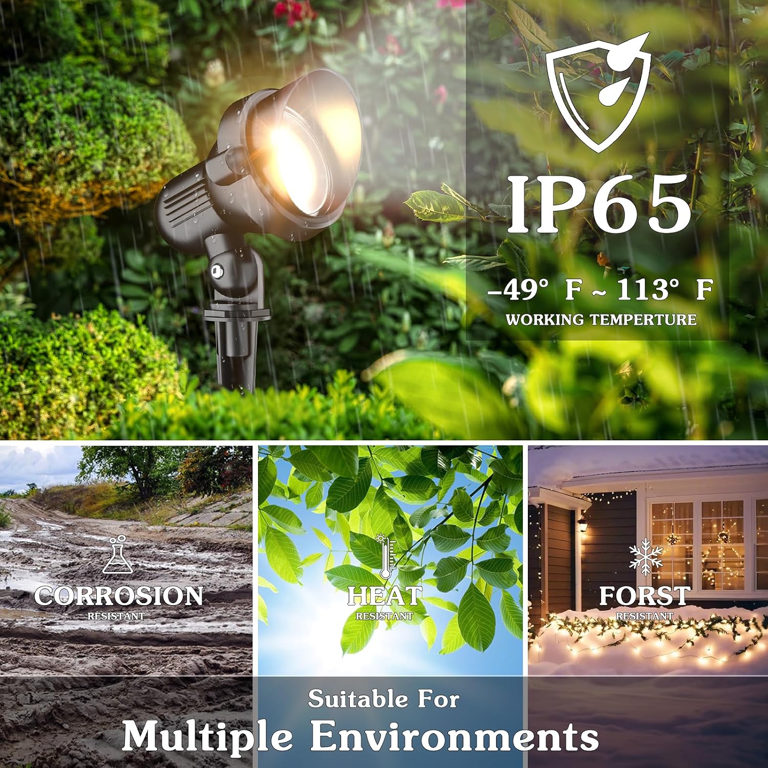LED Landscape spotlights Yard: 10W MR16 Low Voltage Landscape Lights 12-24V 3000K Warm White - Outdoor Garden Driveway wall Lighting for Contractors - 12 Pack