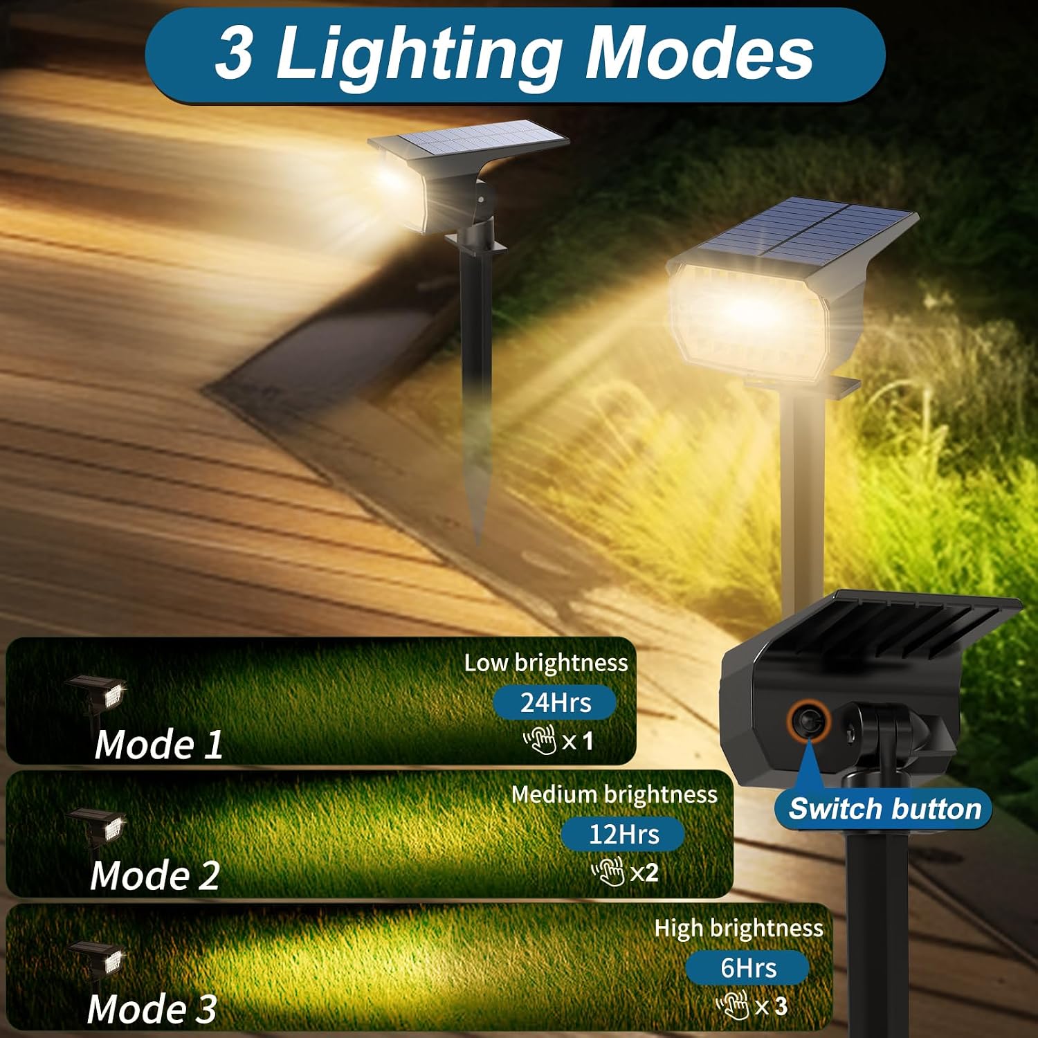 WENATY 18 Pack Solar Spot Lights Outdoor, 46 LEDs, Yellow, Floodlight, Outdoor, Solar Powered, Flush Mount, LED, Polished Plastic, 800 Lumen, Waterproof, 4 Count, Removable, Spotlights, Solar Light