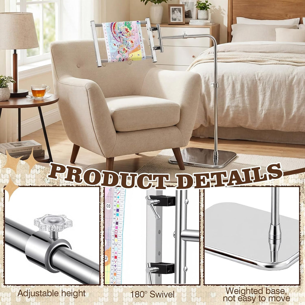 Novabright Adjustable Embroidery Stand with Side Clamp—Needlework Frame Holder for Cross Embroidery, Punch Needle, and Hand Sewing Projects Fits Scroll Rods up to 20 Inches & Q-Snap Frames