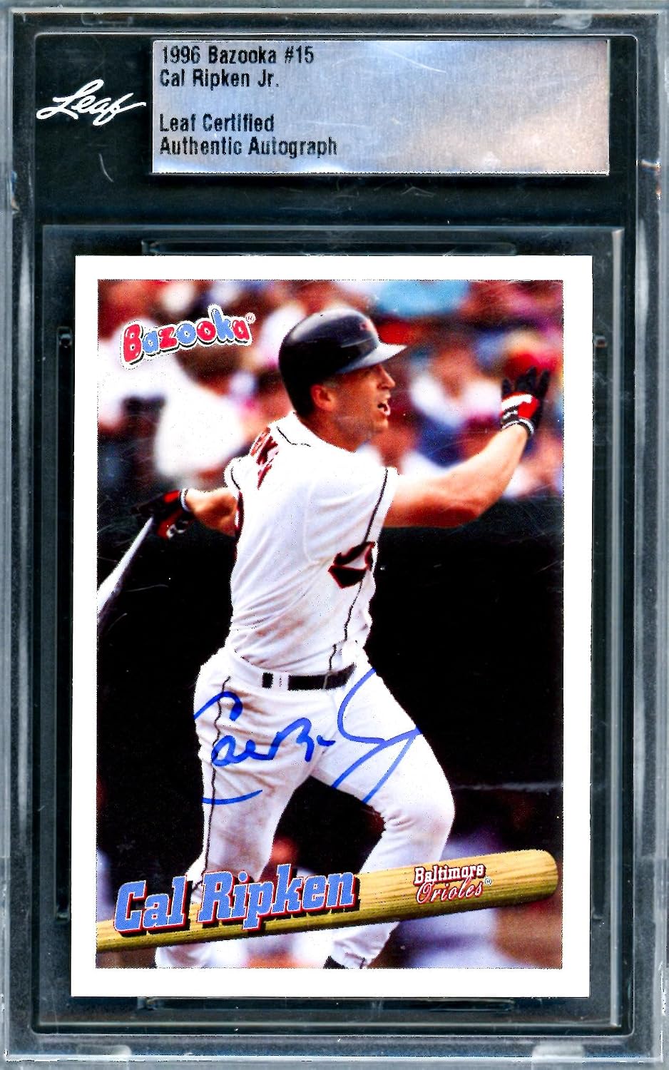 Cal Ripken Jr. Autographed 1996 Bazooka Card #15 Baltimore Orioles Leaf SKU #243518 - MLB Autographed Baseball Cards