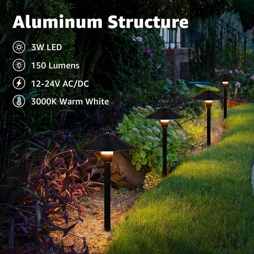 SUNVIE LED Low Voltage Landscape Lights 3W Cast-Aluminum Pathway Lights Low Voltage 12-24V Waterproof Landscape Path Lights 3000K Landscape Lighting for Yard Garden Walkway ETL Listed Cord, 12 Pack