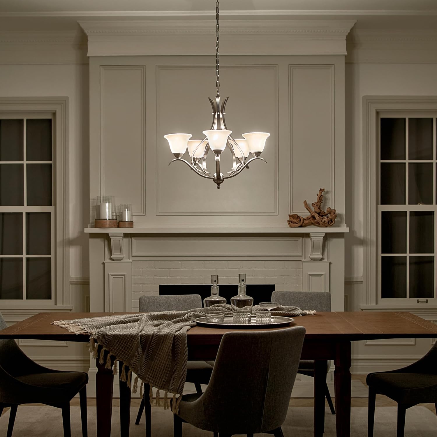 Kichler Dover 5-Light Chandelier with Etched Seeded Glass in Brushed Nickel, Transitional Dining Room or Foyer Light Fixture for High Ceilings (24' x 23'), 2020NI