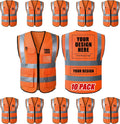 Custom Safety Vest, High Visibility Reflective Personalized Vest with Logo and Pockets for Men Women Construction