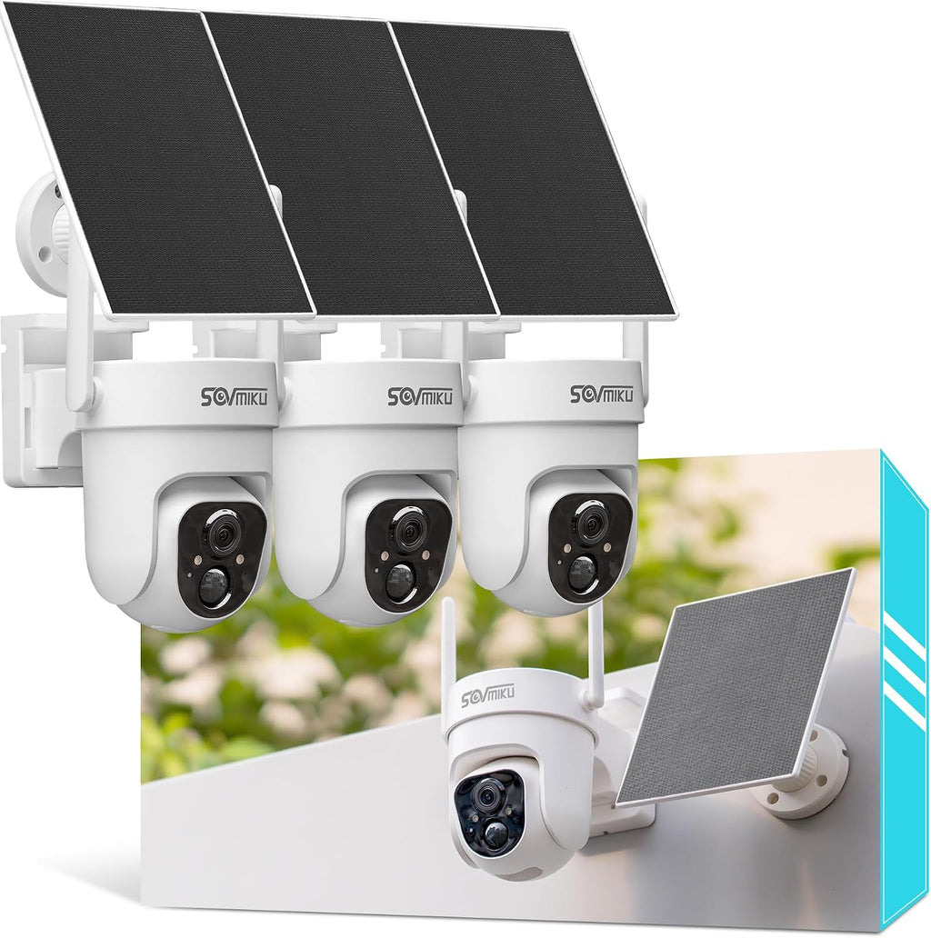 Sovmiku 3CQ4 192GB 2K AI Solar Security Camera Wireless Outdoor,Battery Powered Cam, Color Night Vision,Two Way Audio, Motion Detection, Easy to Setup,Audible Flashlight Siren 180 Days Exchange Policy