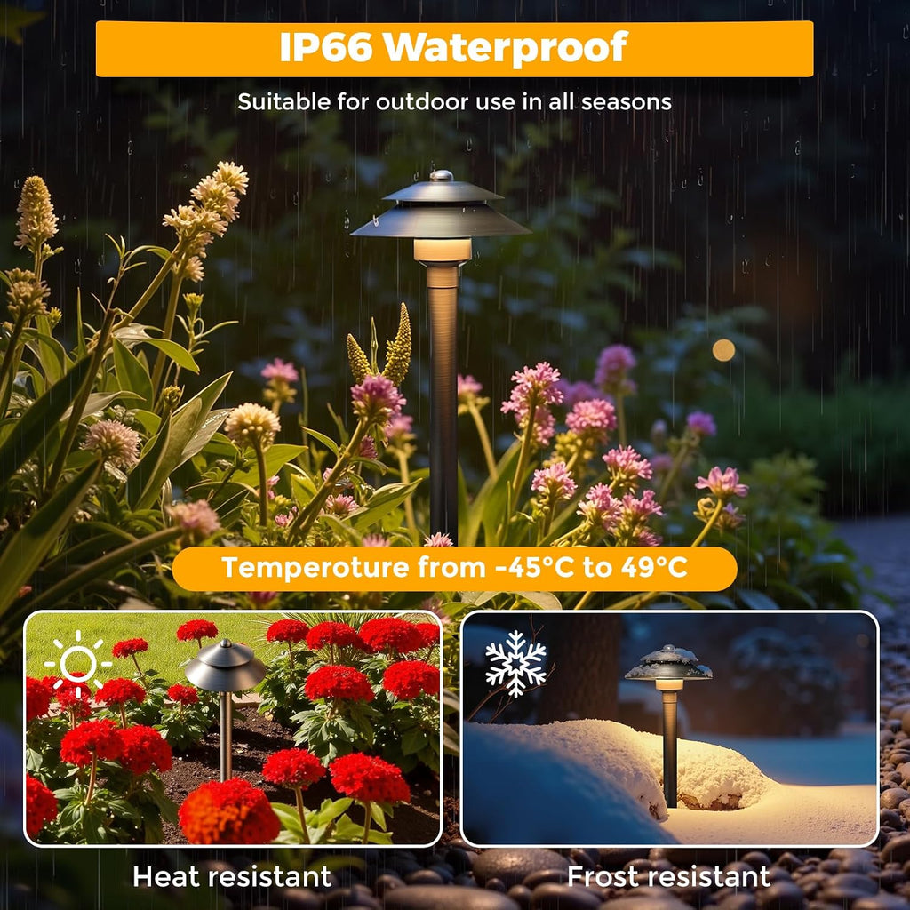 Gardencoin Solid Brass Low Voltage Landscape Pathway Lights (6'' Shade, 19'' Tall), 12V LED Heavy Duty Path Lighting Outdoor Wired, Waterproof Antique Bronze Walkway Light Without G4 Bulb,6 Pack