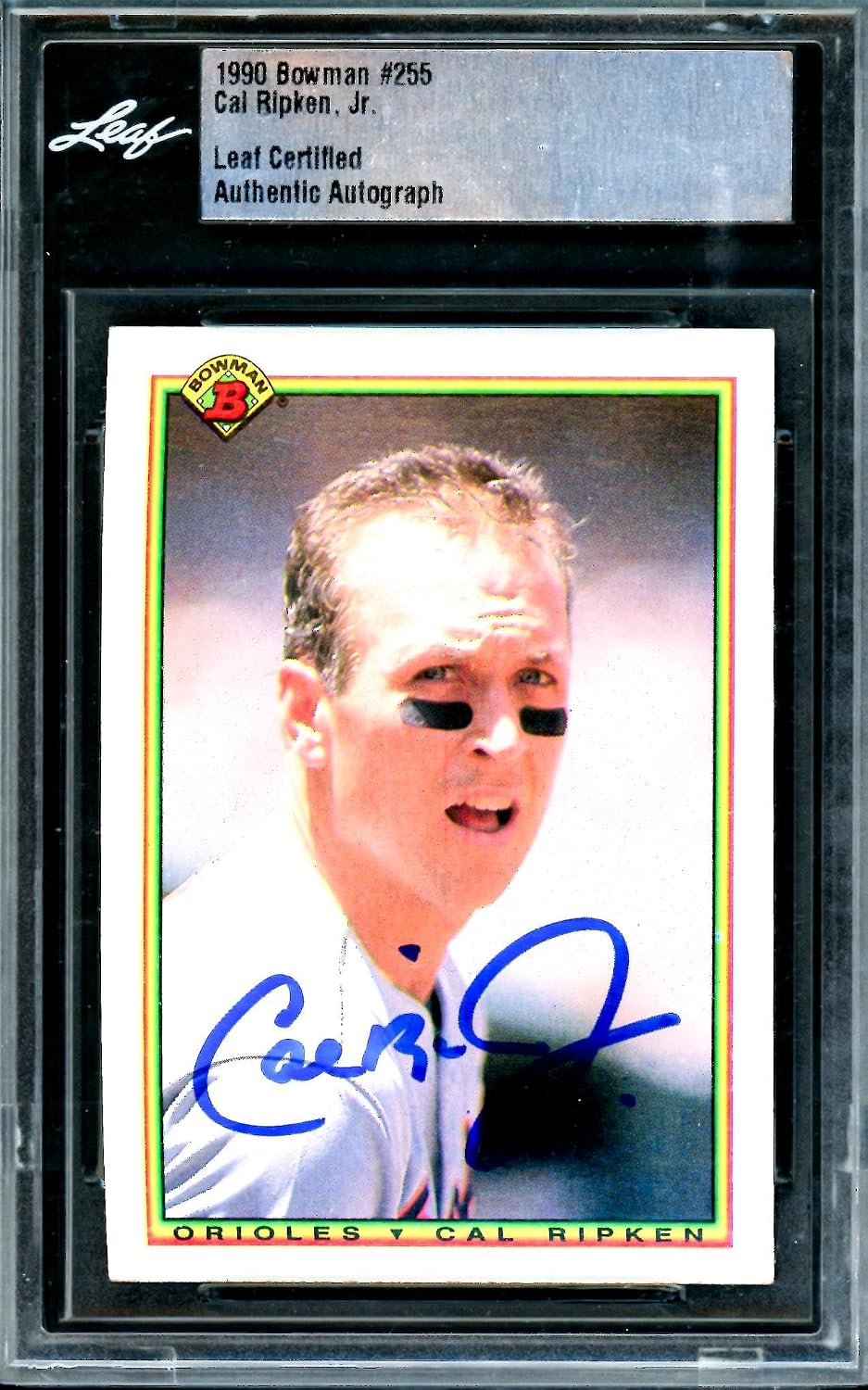 Cal Ripken Jr. Autographed 1990 Bowman Card #255 Baltimore Orioles Leaf SKU #243511 - Baseball Slabbed Autographed Cards