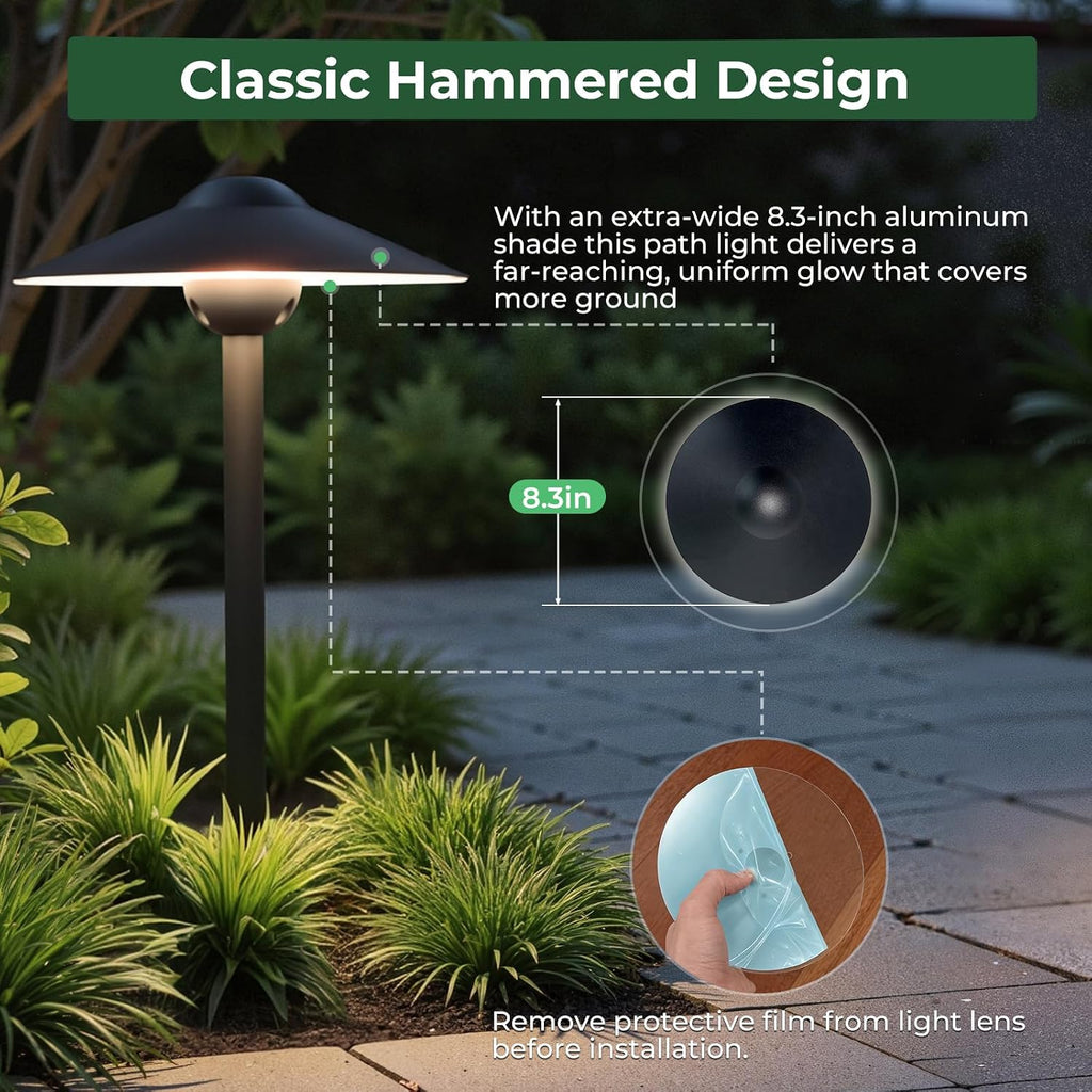 Gardencoin Low Voltage Pathway Lights (8.5'' Shade, 21.5'' Tall)，12V Outdoor LED Landscape Path Lights Wired, Aluminum Pathway Lighting with 3W 2700K Replaceable Bulb for Walkway Garden Yard, 6 Pack