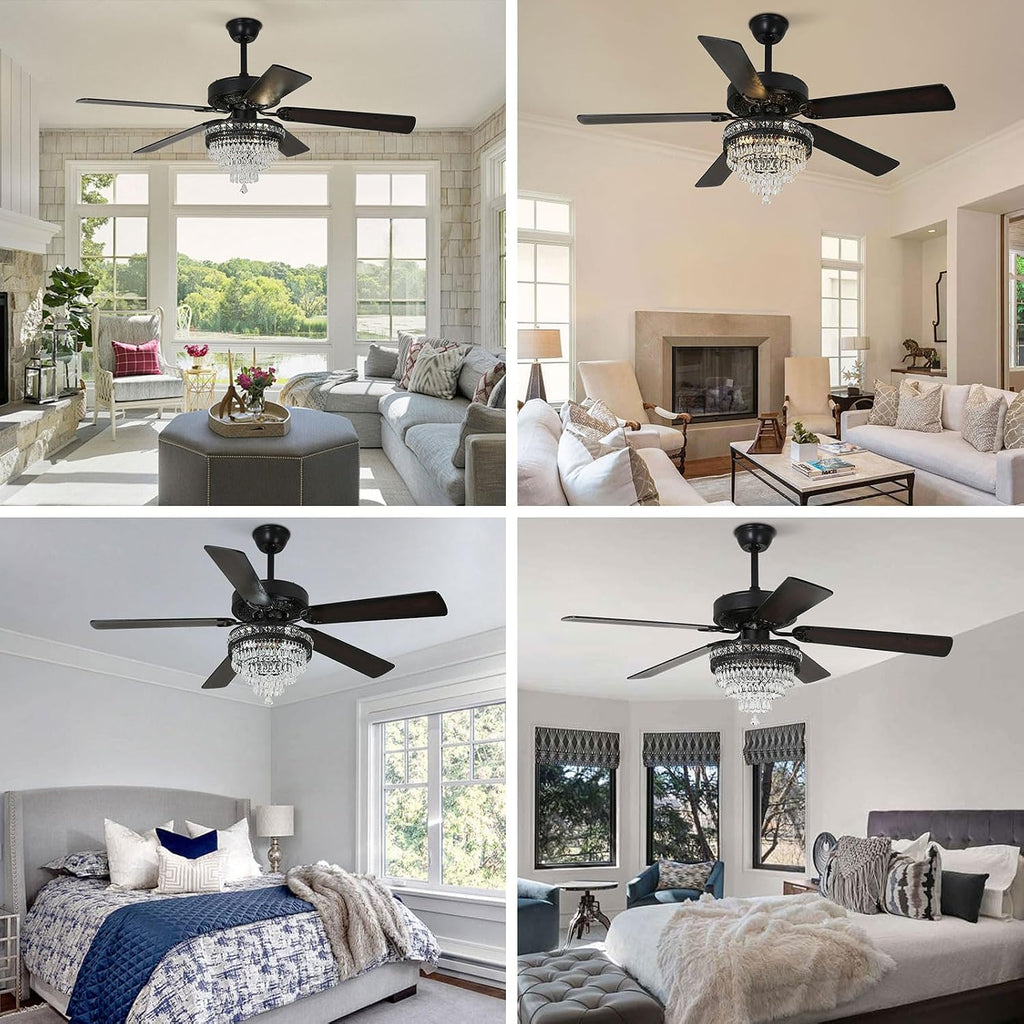 Crystal Ceiling Fan, Antique Ceiling Fan Crystals 52 Inch Vintage Ceiling Fan With Light and Remote, K9 Crystal Fandelier Ceiling Fan With Lights,52' Reversible Ceiling Fan 6-Speed 1/2/4 H Timer