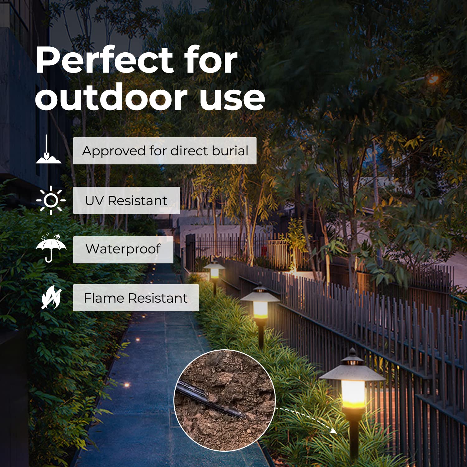 FIRMERST 8/2 Low Voltage Landscape Lighting Wire 500 Feet with Spool, ETL Listed, Outdoor Direct Burial
