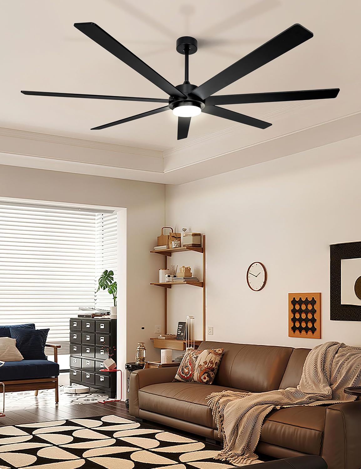 Minislak 72 Inch Black Smart Ceiling Fan with Light and Remote via WIFI Alexa APP Control,6 Speed Quiet DC Motor,Dimmable,Indoor Outdoor Ceiling Fans for Patios or Bedroom