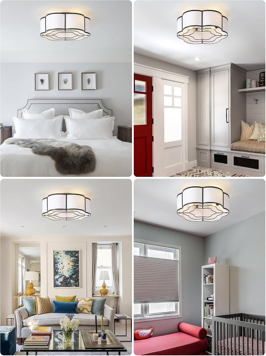 20' Farmhouse Ceiling Fan with Lights Flush Mount, Black Enclosed Ceiling Fans with Lights Remote Control, Caged with 6 Speeds for Bedroom, Living Room, Nursery