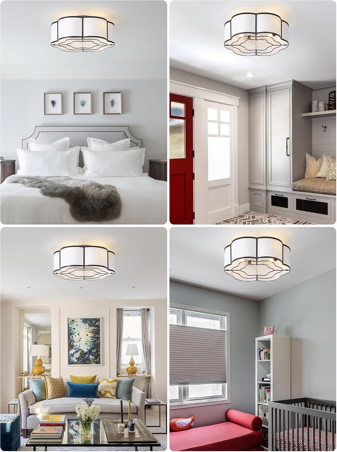 20' Farmhouse Ceiling Fan with Lights Flush Mount, Black Enclosed Ceiling Fans with Lights Remote Control, Caged with 6 Speeds for Bedroom, Living Room, Nursery