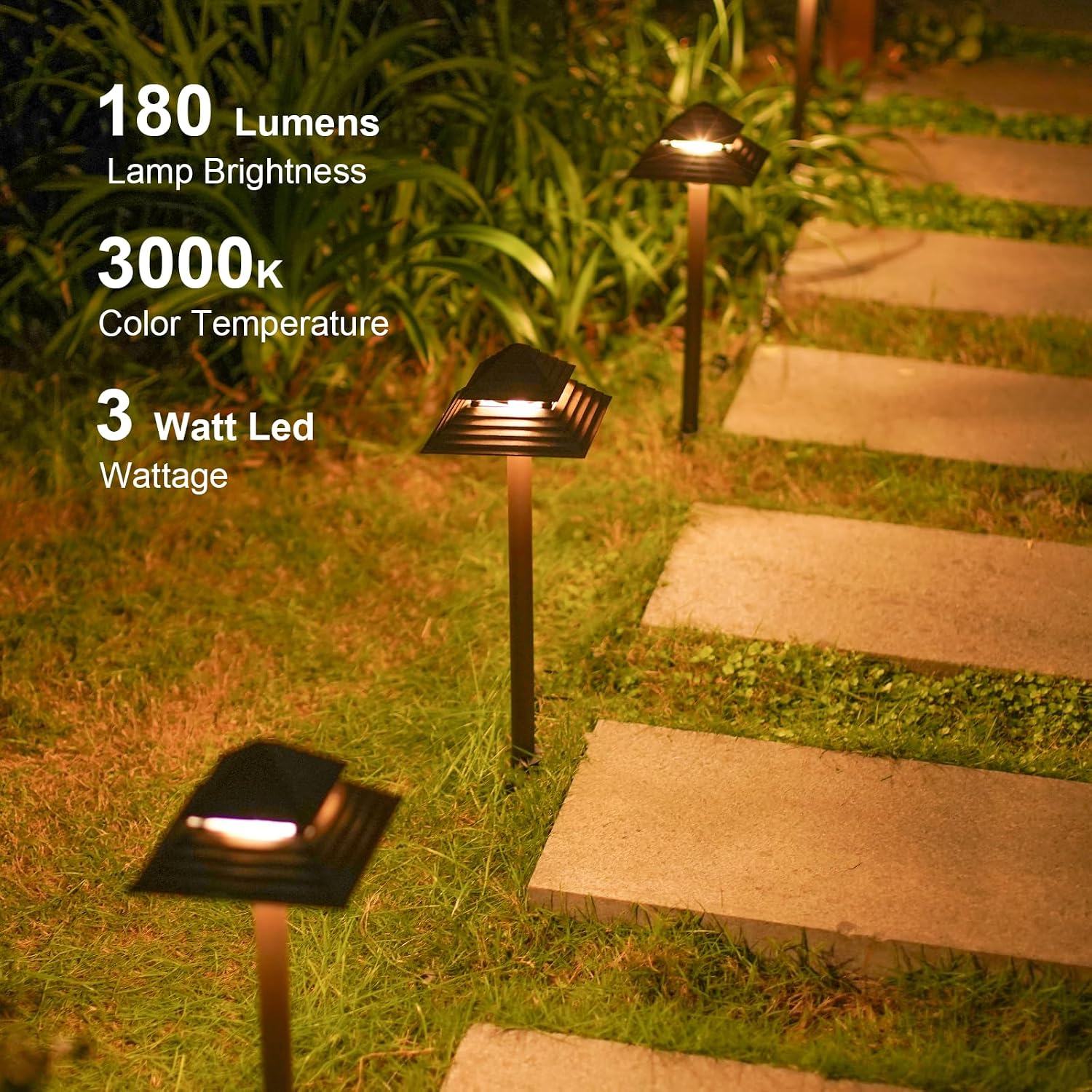 GOODSMANN Landscape Lighting 8PK Low Voltage Outdoor Path Lights 2-Tier Pagoda Landscape Path Lights Pathway Lights Wired 3W LED 180 Lumen 3000K Warm White Driveway Bronze Electric Pathway Light