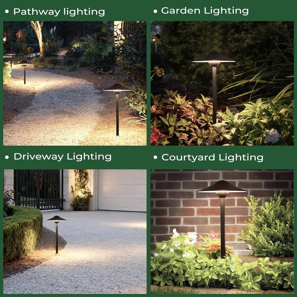 Gardencoin Low Voltage Pathway Lights (8.5'' Shade, 21.5'' Tall)，12V Outdoor LED Landscape Path Lights Wired, Aluminum Pathway Lighting with 3W 2700K Replaceable Bulb for Walkway Garden Yard, 6 Pack