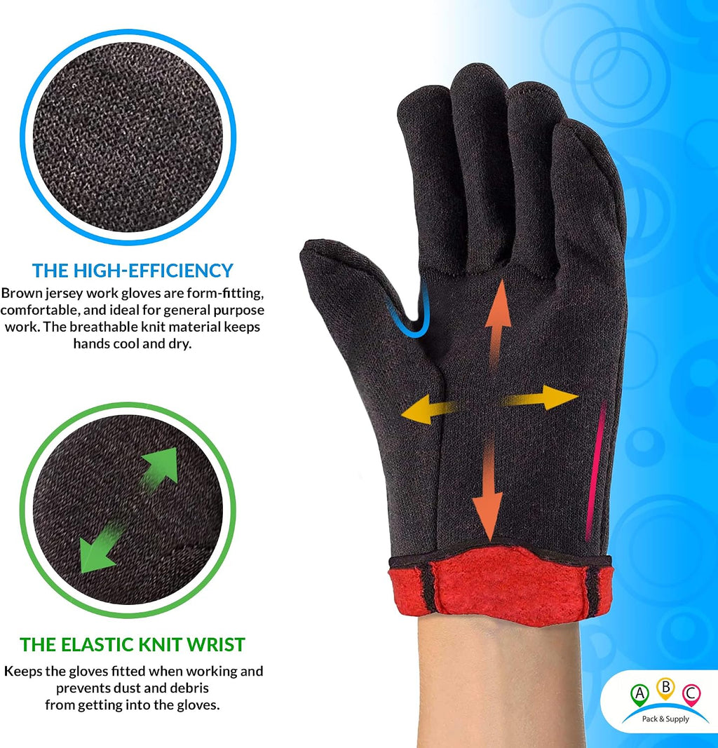 Fleece Lined Jersey Gloves, Brown Cotton Polyester Work Gloves, Open Cuff Reusable Glove