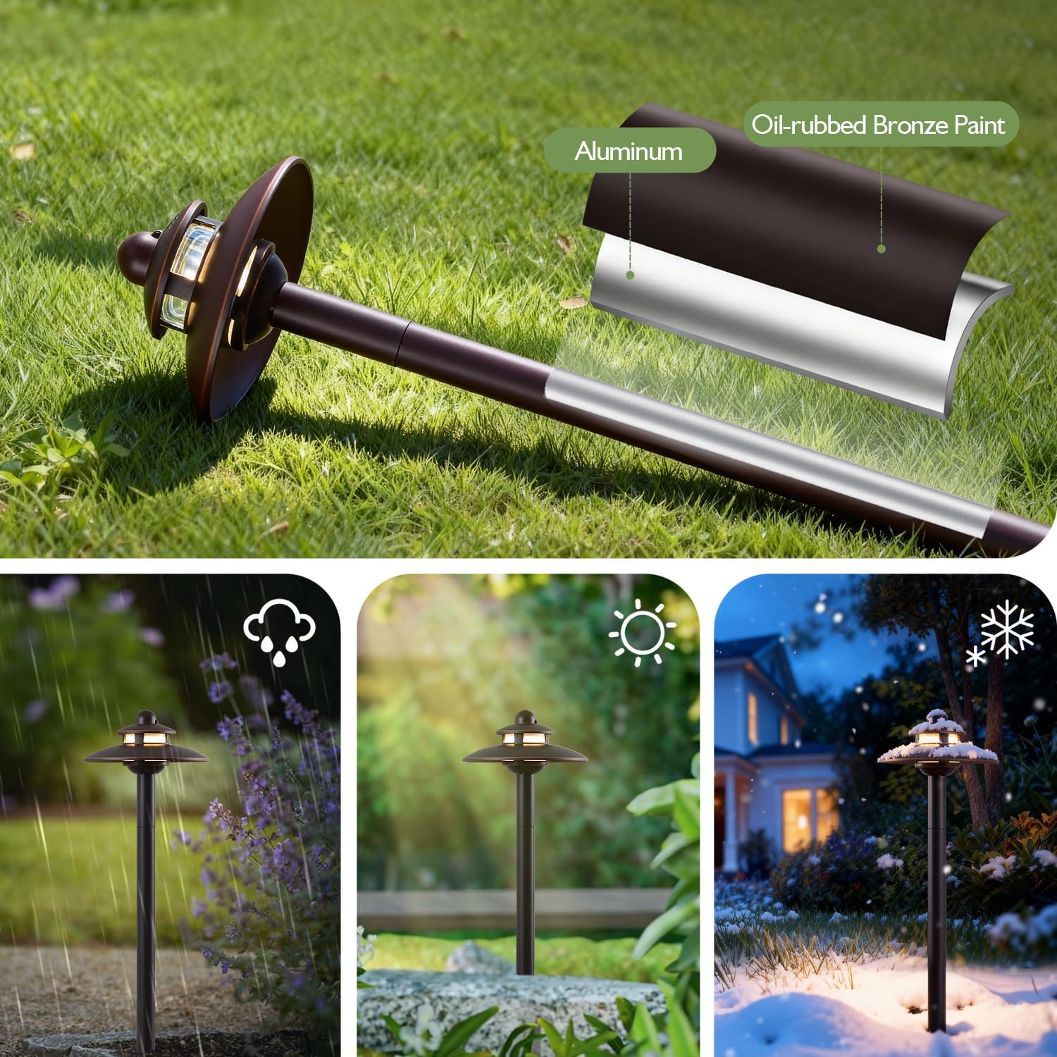 LITFIT Low Voltage Landscape Spotlights Kit, 3CCT Adjustable 12V LED Landscape Lighting, Oil Rubbed Bronze Aluminum Housing, 3.4W 155LM and 7.5W 410LM Die-cast Aluminum