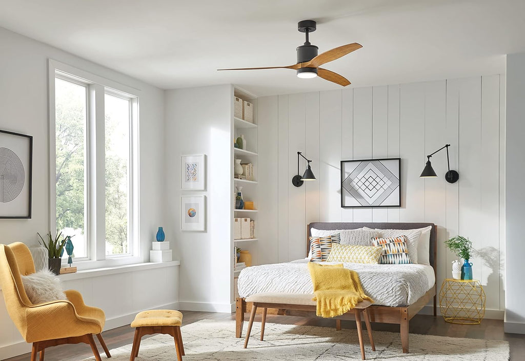 Hinkley Hover 60' Indoor/Outdoor Smart Ceiling Fan with Light and Remote, Modern Propeller Style with Composite Fan Blades, Integrated LED, Matte White and KOA wood blades