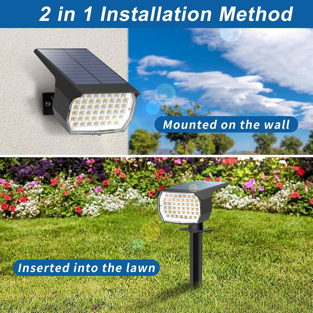 WENATY 18 Pack Solar Spot Lights Outdoor, 46 LEDs, Yellow, Floodlight, Outdoor, Solar Powered, Flush Mount, LED, Polished Plastic, 800 Lumen, Waterproof, 4 Count, Removable, Spotlights, Solar Light