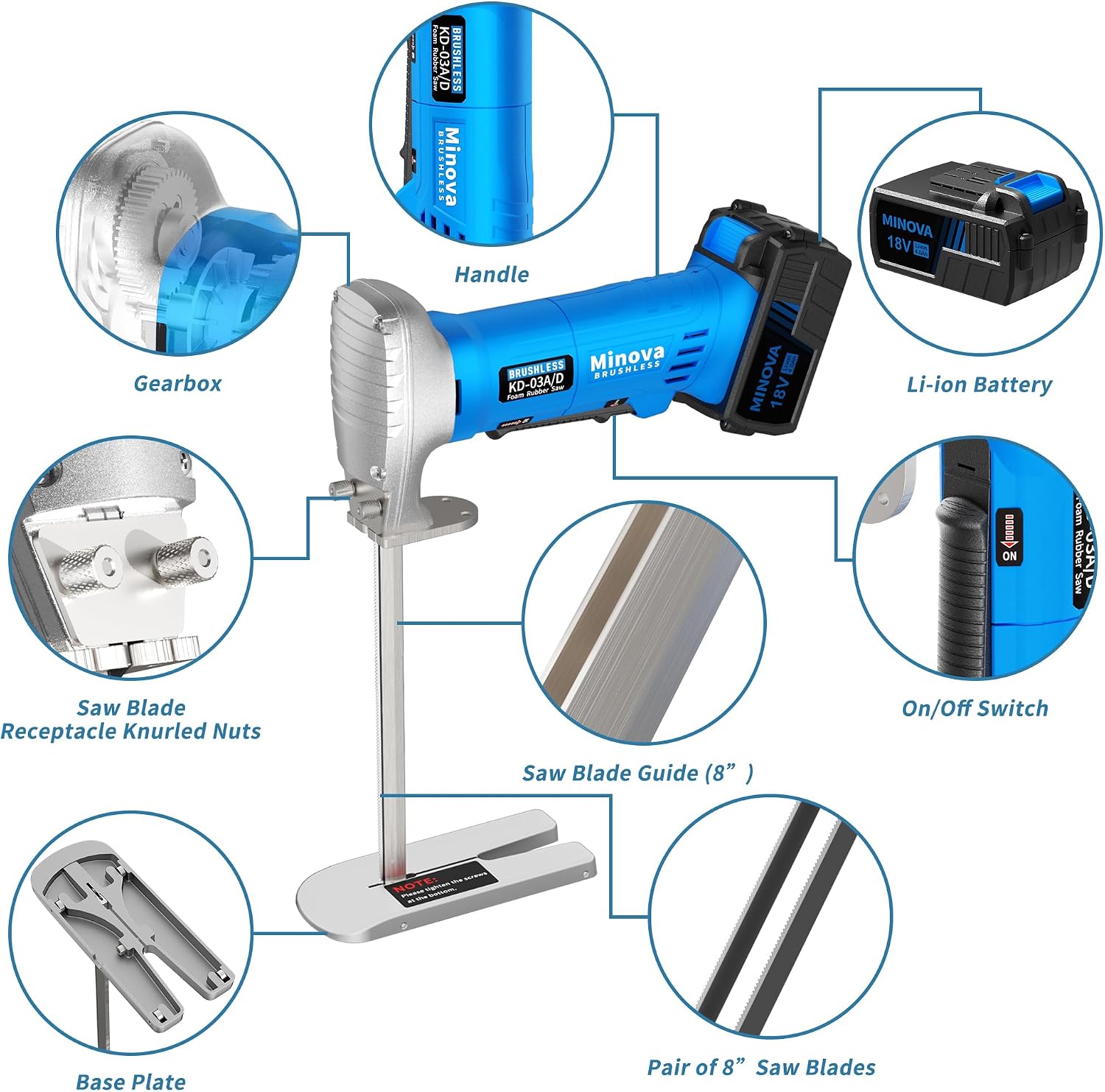 Brushless Foam Rubber Cutter 8' Kit 4.0Ah 18V, Cutting of All Densities of Rubber, Upholstery Foam Cushion & Flexible Plastic Foam, Heavy-Duty Cutting Tool (Cordless)