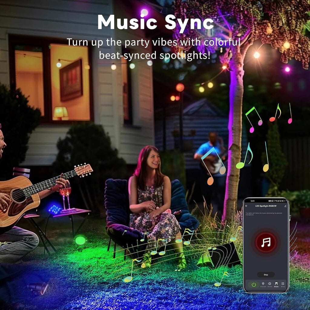Smart Outdoor Landscape Spotlights Color Change - 12V Multicolored LED Spot Lights Hard-Wired Waterproof, Low Voltage Uplighting Using App, Aluminum Black for Backyard Fence 8 Pack